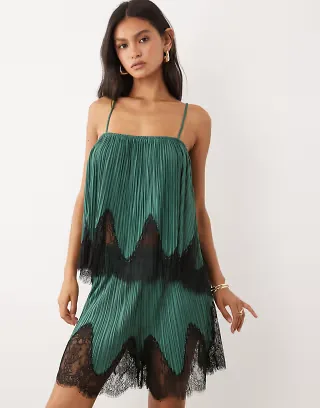 ASOS DESIGN teal plisse mix & match with black lace trim