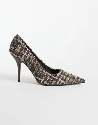 ASOS DESIGN Perth pointed stiletto high heeled pumps in brown bouclé
