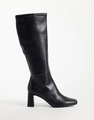 Steve Madden Holly block heeled knee boots in black leather