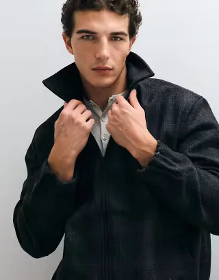 Brave Soul faux wool smart jacket in black and gray check