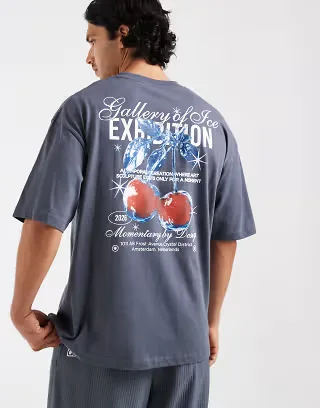 ASOS DESIGN oversized T-shirt with cherry graphic in charcoal