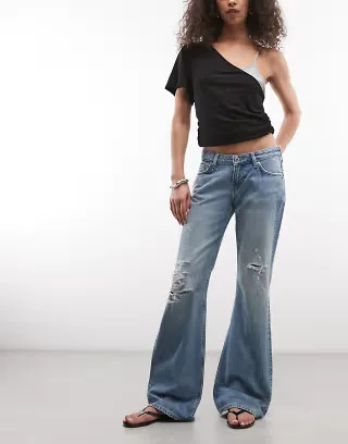 Weekday Nova low waist slim flared jeans in blue wash
