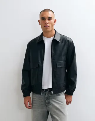 ASOS DESIGN faux leather bomber jacket in black