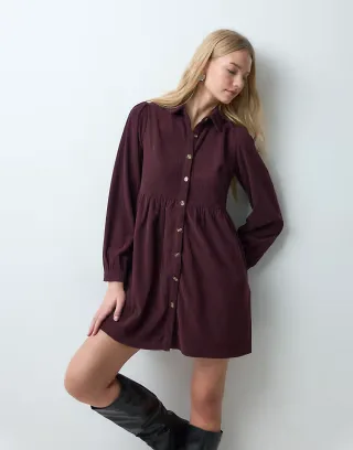 Threadbare button through mini dress in plum