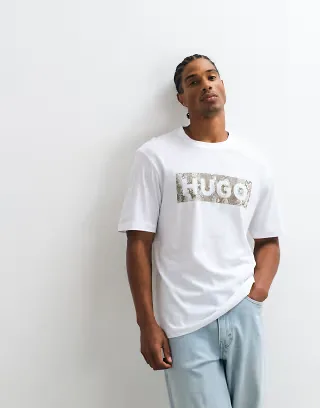 HUGO Blue Nerpient regular fit chest logo T-shirt in white