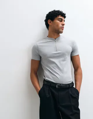 ASOS DESIGN slim T-shirt with henley neck in gray heather