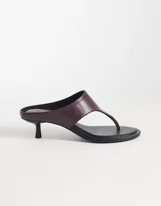 ASOS DESIGN Helix premium heeled flip flops in burgundy leather