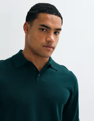 ASOS DESIGN knitted merino long sleeve polo in green