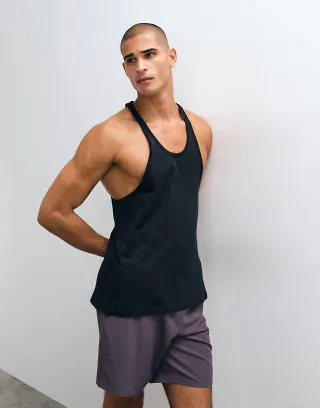 4505 Icon cotton drop armhole stringer tank top with quick dry finish in black