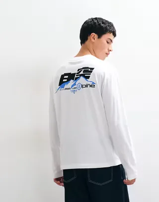 ASOS DESIGN relaxed long sleeve t-shirt with alpine graphic in white