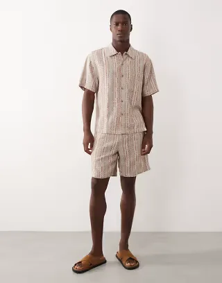 Farah Clarence stripe logo shirt and Swinton shorts set in red