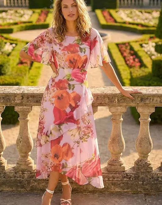 Roman Women's Floral Painted Frill Midi Dress