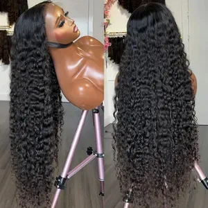 Brand 250 Density Brazilian Curly Human Hair Wigs - 30-Inch 13x4 HD Lace Frontal Wig - Pre-Plucked Water Wave Synthetic