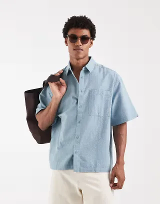 ASOS DESIGN oversized seersucker shirt in blue
