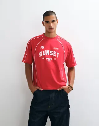 ASOS DESIGN boxy oversized t-shirt with street graphic in red