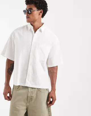 ASOS DESIGN boxy oversized textured shirt in white