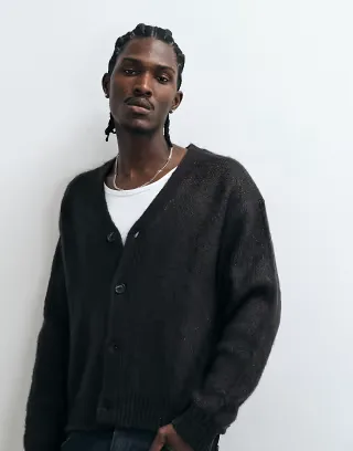Cotton On fuzzy button down cropped cardigan in gray