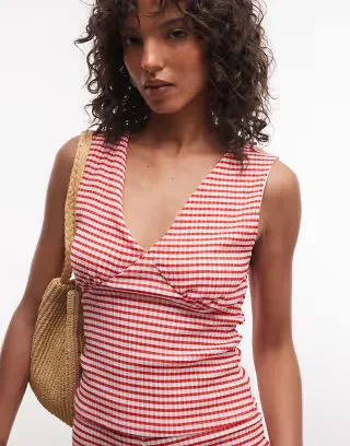 Reclaimed Vintage checkered print v neck tank top in gingham - part of a set