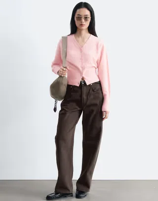 & Other Stories pure wool cuffed sleeve v neck fitted cardigan with buttons in dusty pink