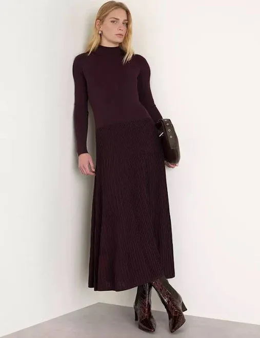 Whistles Women's Funnel Neck Pleated Knit Dress