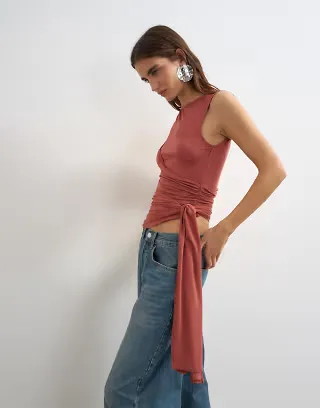 Topshop wrap scarf tie detail sleeveless tank top in rust