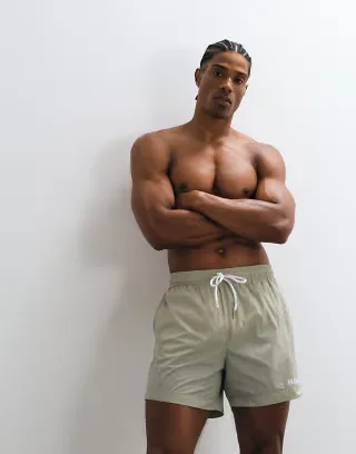 HUGO Red logo swim shorts in beige