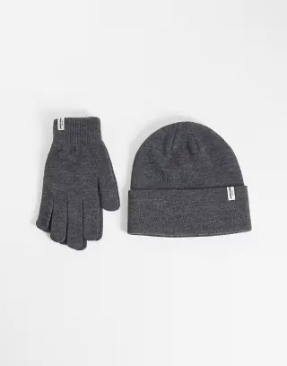 Jack & Jones beanie and gloves gift set in gray