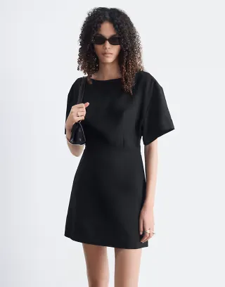 & Other Stories boat neck structured mini dress with open back detailing in black