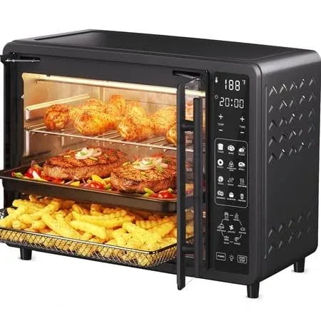 25 QT French Door Air Fryer Toaster Oven Combo, Bake, Broil, Roast, 19 Cooking Functions and Digital Controls, NTC Preci