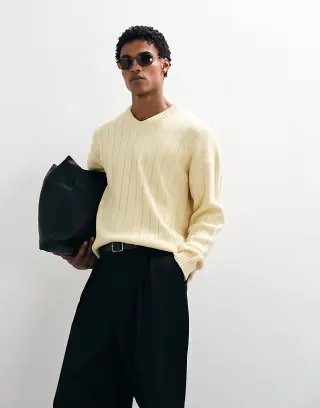ASOS DESIGN relaxed rib knit v-neck sweater in yellow