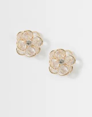 Accessorize gold gem flower stud earrings in gold