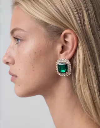 ASOS DESIGN stone set & green faux crystal statement earrings and necklace set