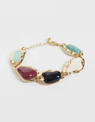Reclaimed Vintage molten gold bracelet with multi faux semi precious stones