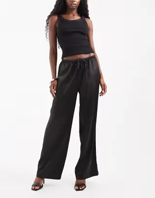 ONLY wide leg satin pants in black
