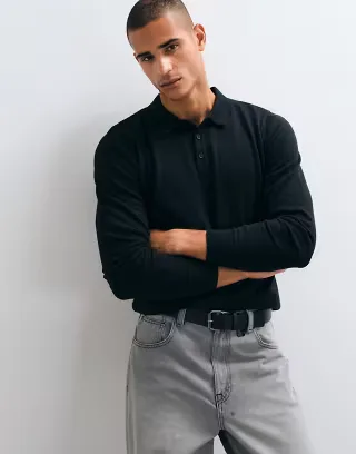 Threadbare knit polo in black