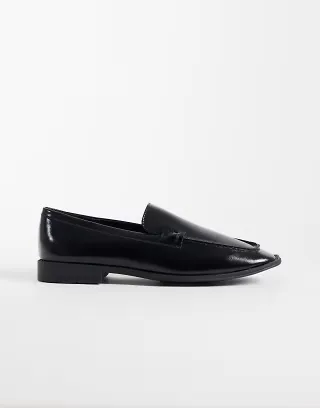 London Rebel Sian square toe loafers in black
