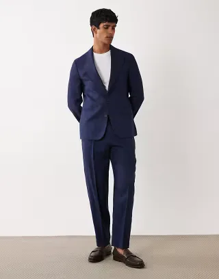 ASOS DESIGN relaxed tapered premium linen rich suit in navy