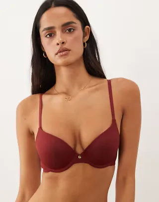 ASOS DESIGN molded t-shirt bra in burgundy