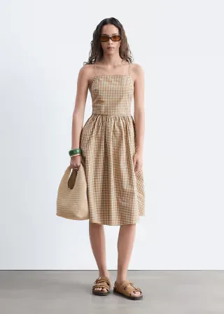 & Other Stories strappy midi dress in brown gingham