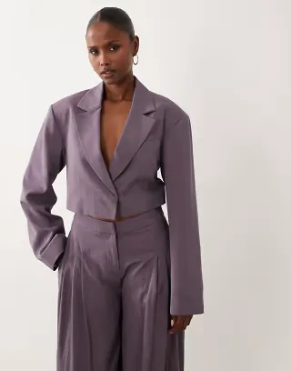 ASOS DESIGN Tailored draped tie waist blazer in mauve - part of a set