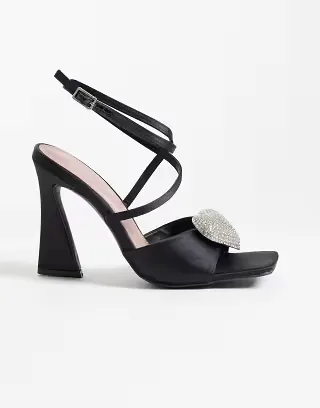River Island heat seal heart detailed heels in black