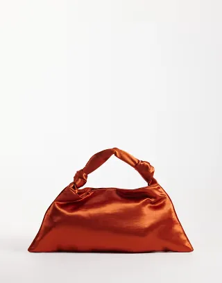 ASOS DESIGN textured hammered satin small shoulder bag in rust