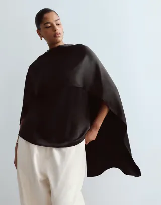 ARRANGE Curve satin underlay cape top in black