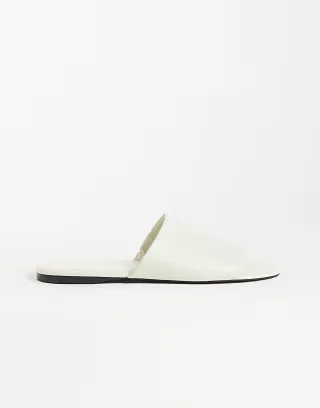 Mango 100% leather flat sandals in white