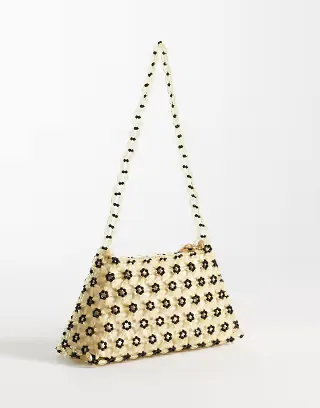 ASOS DESIGN floral beaded shoulder bag in buttermilk yellow