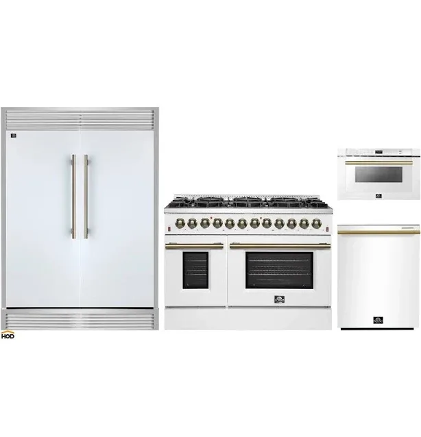 Forno 4-Piece Appliance Package - 48-Inch Galiano Dual Fuel Range, 60-Inch Refrigerator, Dishwasher, & 24-Inch Microwave