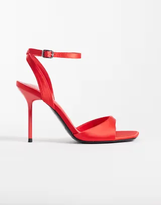 ASOS DESIGN Nemi barely there heeled sandals in red satin