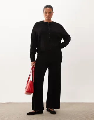 ASOS DESIGN Curve compact knit straight leg pants in black - part of a set