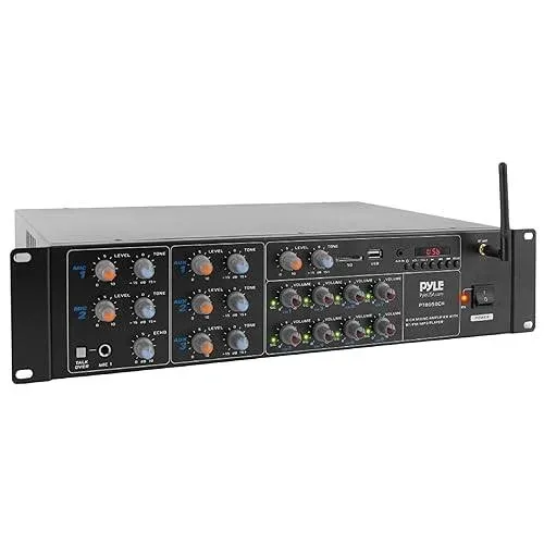 Pyle 8-Channel Wireless Bluetooth Power Amplifier 4000W Rack Mount Multi Zone Sound Mixer Audio Home Stereo Receiver Box