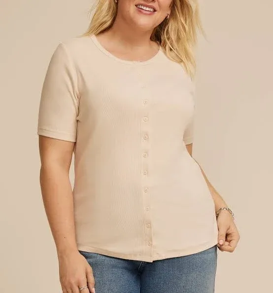maurices Women's Ribbed Button Front Short Sleeve Tee
